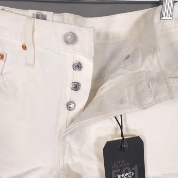 NWT Levi’s PREMIUM 501 Denim Shorts High Rise Button Fly Cutoffs White Size 28